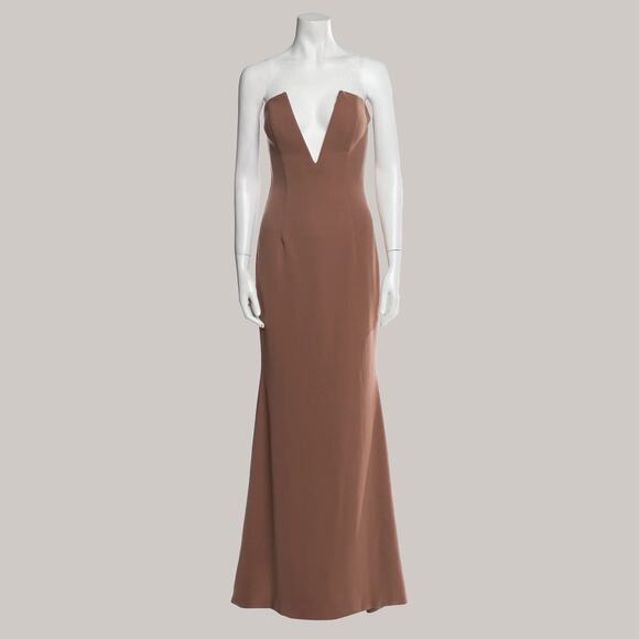 NWT Katie May Small Evening Gown Maxi Dress Prom Formal Taupe Beige Nude Plunge - Picture 1 of 5